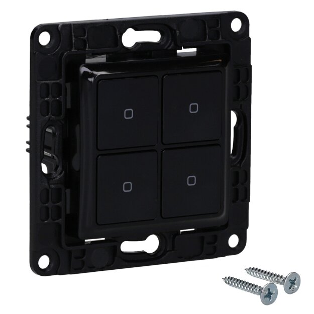 Shelly Wandschalter 4fach ohne Rahmen WALL SWITCH 4 BLACK Schwarz