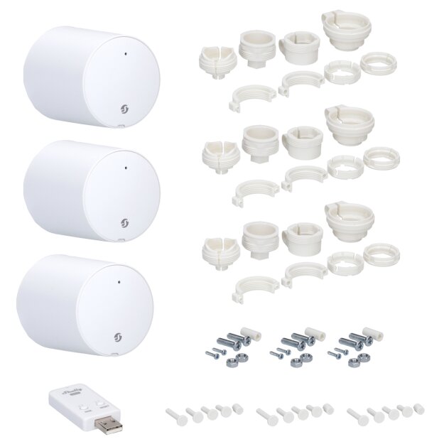 Shelly smartes Heizkörper-Thermostat - 3 x BLU TRV + 1 x BLU Gateway (3 Stk) 2x1,5V Baterie AA LED Display inklusive bridge BLU TRV 3-PACK – Thermostatventil