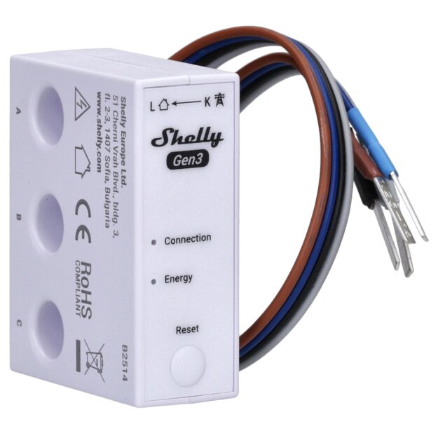 Shelly Energiemesser 3-phasig WiFi Bluetooth mit Kabel 3EM-63W GEN3 WLAN • induktiv messend