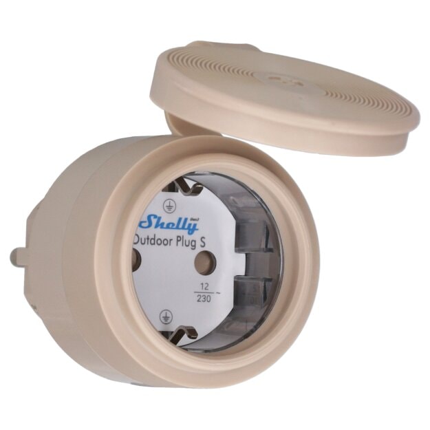 Shelly Intelligente Steckdose mit Energiemessung IP44 WLAN Bluetooth OUTDOOR PLUG S GEN3 Mokka – Wi-Fi - Schaltbare Steckdose
