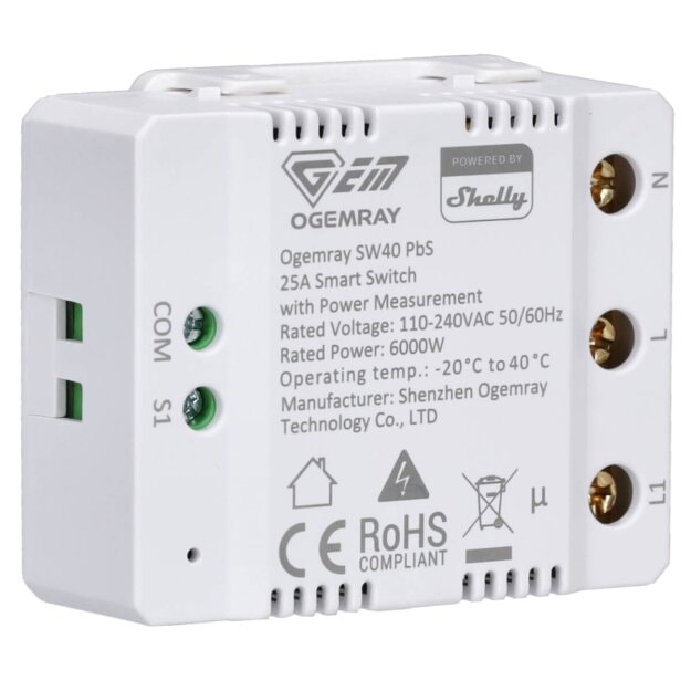 Shelly Relaisschalter mit Strommessung WiFi Bluetooth OGEMRAY SMART RELEY 25A WLAN