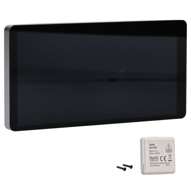Shelly Wandpaneel mit einem Touchscreen-Display und Temperatur- und Feuchtigkeitssensor WALL DISPLAY X2+BLU H&T Silber/Schwarz