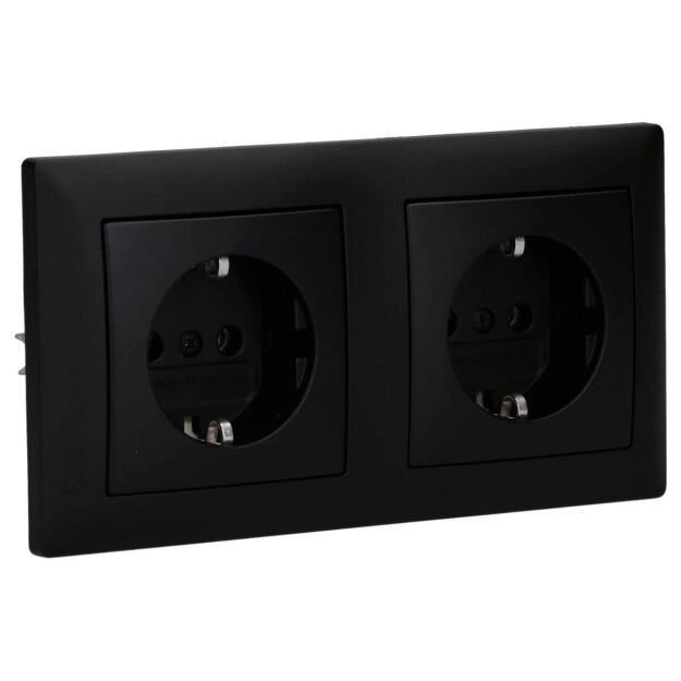 Busch-Jaeger Busch-balance SI Set: 2x 20 EUC-915 Steckdose + 1722-915 2-fach Rahmen Schwarz Matt