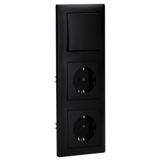 Busch-Jaeger Busch-balance SI Set: 2x 20 EUCB-915 Steckdose mit ehr. Berührungsschutz + 2000/6 US Wippschalter-Einsatz  + 2506-915 Wippe + 1723-915 3-fach Rahmen Schwarz Matt