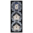Busch-Jaeger Busch-balance SI Set: 2x 20 EUCB-915 Steckdose mit ehr. Berührungsschutz + 2000/6 US Wippschalter-Einsatz  + 2506-915 Wippe + 1723-915 3-fach Rahmen Schwarz Matt
