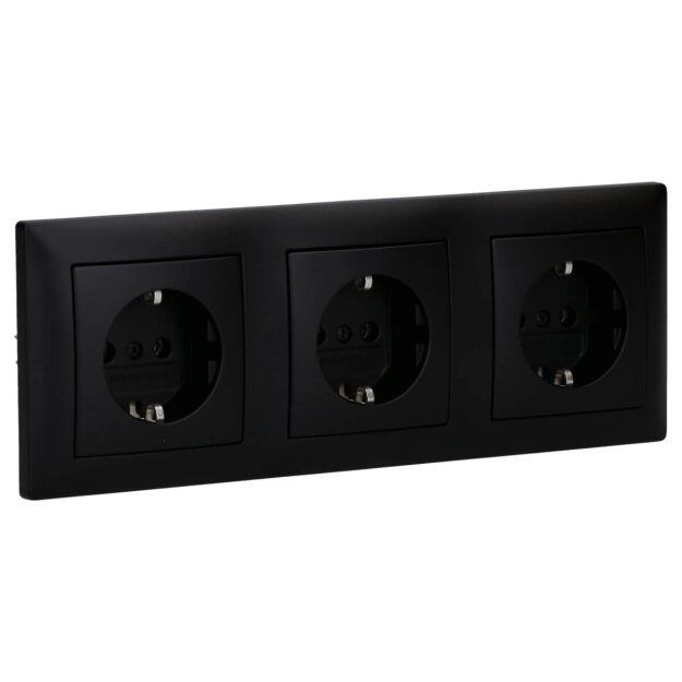 Busch-Jaeger Busch-balance SI Set: 3x 20 EUC-915 Steckdose + 1723-915 3-fach Rahmen Schwarz Matt