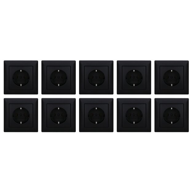 Busch-Jaeger Busch-balance SI 10x Komplettset: 20 EUC-915 Steckdose + 1721-915 1-fach Rahmen Schwarz Matt