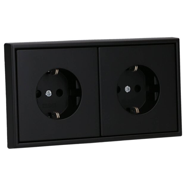 JUNG Serie LS Komplett-Set Graphitschwarz Matt: 2x LS1520KISWM SCHUKO Steckdose mit Berührungsschutz + LS982SWM Rahmen 2fach