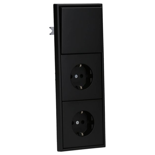 JUNG Serie LS Komplett-Set Graphitschwarz Matt: 506U Wippschalter Universal + 2x LS1520KISWM SCHUKO Steckdose mit Berührungsschutz + LS990SWM Wippe + LS983SWM Rahmen 3fach