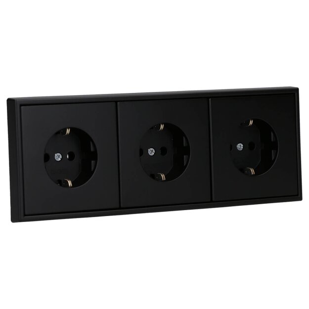 JUNG Serie LS Komplett-Set Graphitschwarz Matt: 3x LS1520SWM SCHUKO Steckdose + LS983SWM Rahmen 3fach