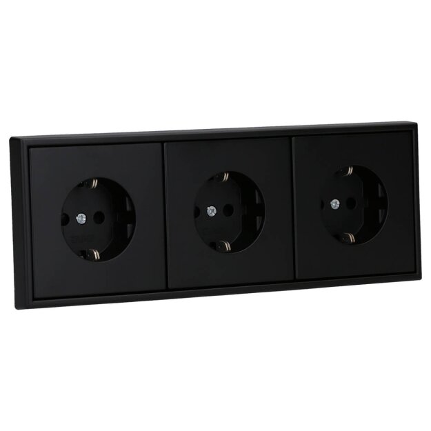 JUNG Serie LS Komplett-Set Graphitschwarz Matt: 3x LS1520KISWM SCHUKO Steckdose mit Berührungsschutz + LS983SWM Rahmen 3fach