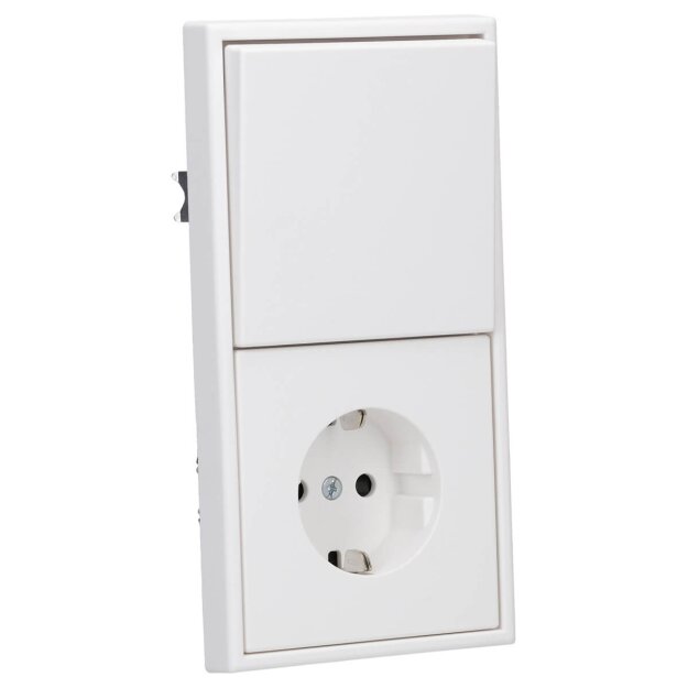 JUNG Serie LS Komplett-Set Schneeweiß Matt: 506U Wippschalter Universal + LS1520KIWWM SCHUKO Steckdose mit Berührungsschutz + LS990WWM Wippe + LS982WWM Rahmen 2fach