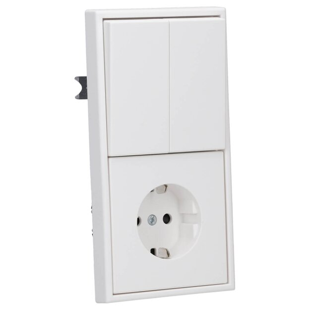 JUNG Serie LS Komplett-Set Schneeweiß Matt: 505U Wippschalter Serien + LS1520KIWWM SCHUKO Steckdose mit Berührungsschutz + LS995WWM Wippe + LS982WWM Rahmen 2fach