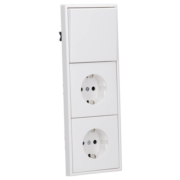 JUNG Serie LS Komplett-Set Schneeweiß Matt: 506U Wippschalter Universal + 2x LS1520KIWWM SCHUKO Steckdose mit Berührungsschutz + LS990WWM Wippe + LS983WWM Rahmen 3fach