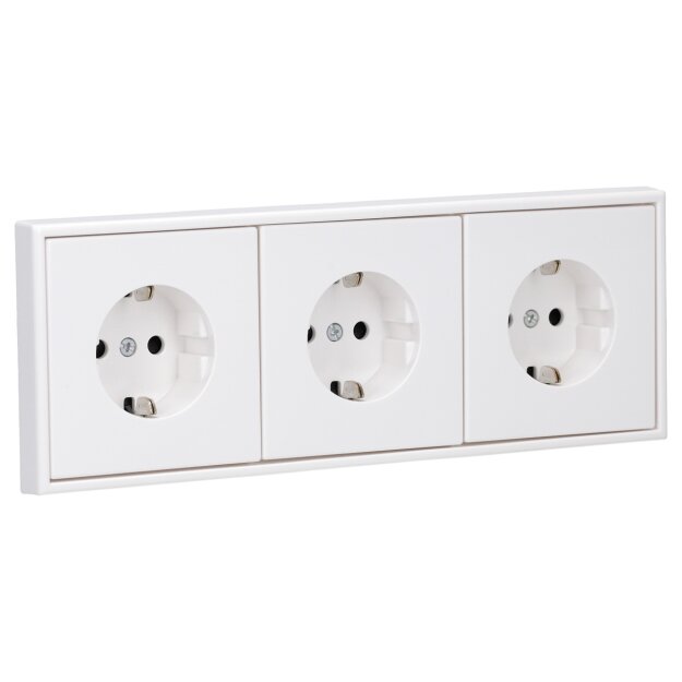 JUNG Serie LS Komplett-Set Schneeweiß Matt: 3x LS1520KIWWM SCHUKO Steckdose mit Berührungsschutz + LS983WWM Rahmen 3fach