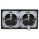 JUNG LS IP 44 Set Graphitschwarz Matt: 2x LS1521KLSWM Schuko Steckdose m. Klappdeckel + 2x 551WU Dichtungsflansch + LS982SWM Rahmen 2fach