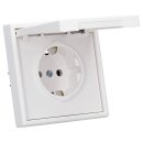 JUNG LS IP 44 Set Schneeweiß Matt: LS1521KLWWM Schuko Steckdose m. Klappdeckel + 551WU Dichtungsflansch + LS981WWM Rahmen 1fach
