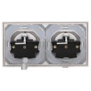 JUNG LS IP 44 Set Schneeweiß Matt: 2x LS1521KLWWM Schuko Steckdose m. Klappdeckel + 2x 551WU Dichtungsflansch + LS982WWM Rahmen 2fach