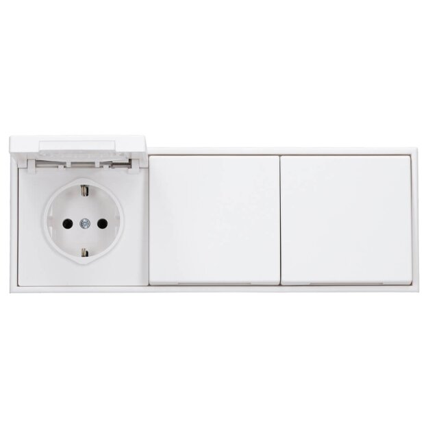 JUNG LS IP 44 Set Schneeweiß Matt: 3x LS1521KLWWM Schuko Steckdose m. Klappdeckel + 3x 551WU Dichtungsflansch + LS983WWM Rahmen 3fach