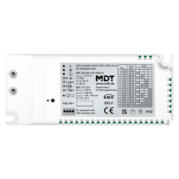 MDT RF-AKD230CC.02S KNX RF+ LED Controller CC/CV 30 W / 230 V 2-Kanal Secure