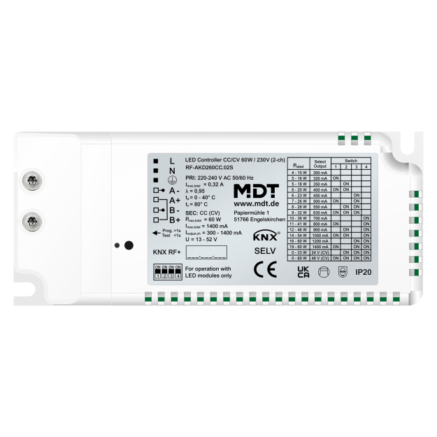 MDT RF-AKD260CC.02S KNX RF+ LED Controller CC/CV 60 W / 230 V 2-Kanal Secure