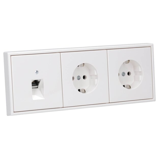 JUNG Serie LS Komplett-Set Schneeweiß Matt: Cat.6A iso-Anschlussdose UAE-Cat.6A iso-8 Up 0 + LS969-1UAWWM Abdeckung f. IAE/UAE-Anschlussdose + 2x LS1520WWM SCHUKO Steckdose + LS983WWM Rahmen 3fach