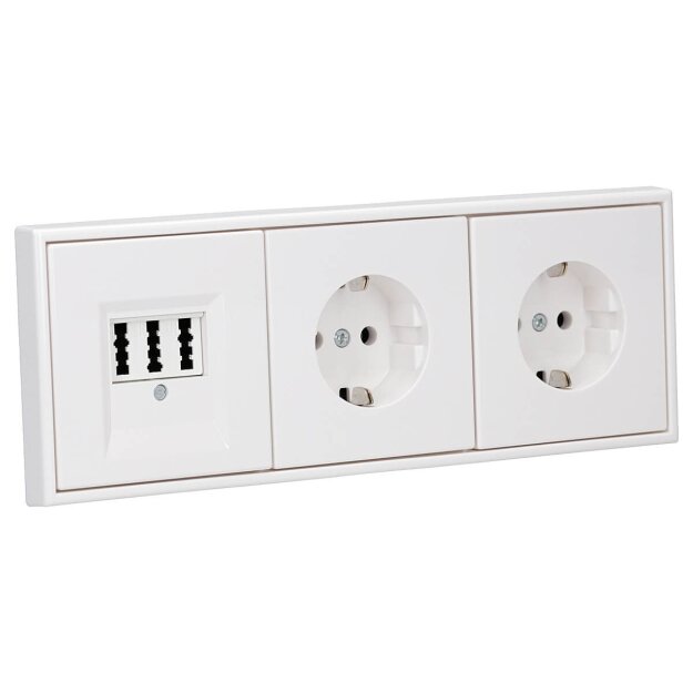 JUNG Serie LS Komplett-Set Schneeweiß Matt: TAE-Anschlussdose TAE 3x6 NFN Up 0 rw + LS969TWWM Abdeckung f. TAE-Anschlussdose + 2x LS1520WWM SCHUKO Steckdose + LS983WWM Rahmen 3fach