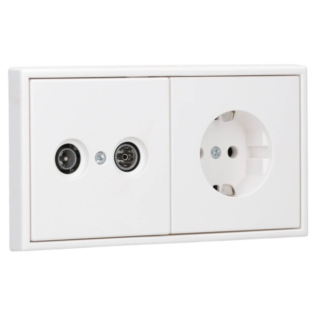 JUNG Serie LS Komplett-Set Schneeweiß Matt: Antennensteckdose EDU 04 F + LS990TVWWM Abdeckung f. Antennen-Steckdose + LS1520WWM SCHUKO Steckdose + LS982WWM Rahmen 2fach