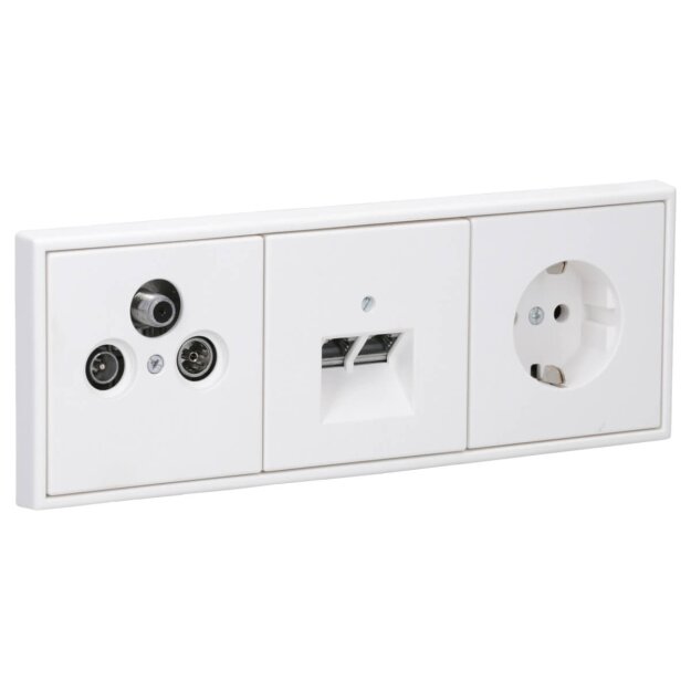 JUNG Serie LS Komplett-Set Schneeweiß Matt: Triax EDA 302 F Antennendose 3-Loch Stichdose SAT/TV/R + LS990SATWWM Abdeckung + Cat.6A iso-Anschlussdose + LS969-2UAWWM Abdeckung + LS1520WWM SCHUKO Steckdose + LS983WWM Rahmen 3fach