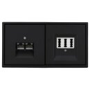 JUNG Serie LS Komplett-Set Graphitschwarz Matt: Cat.6A iso-Anschlussdose UAE-Cat.6A iso-8/8 Up 0 + LS969-2UASWM Abdeckung + TAE-Anschlussdose TAE 3x6 NFN Up 0 rw + LS969TSWM Abdeckung + LS982SWM Rahmen 2fach