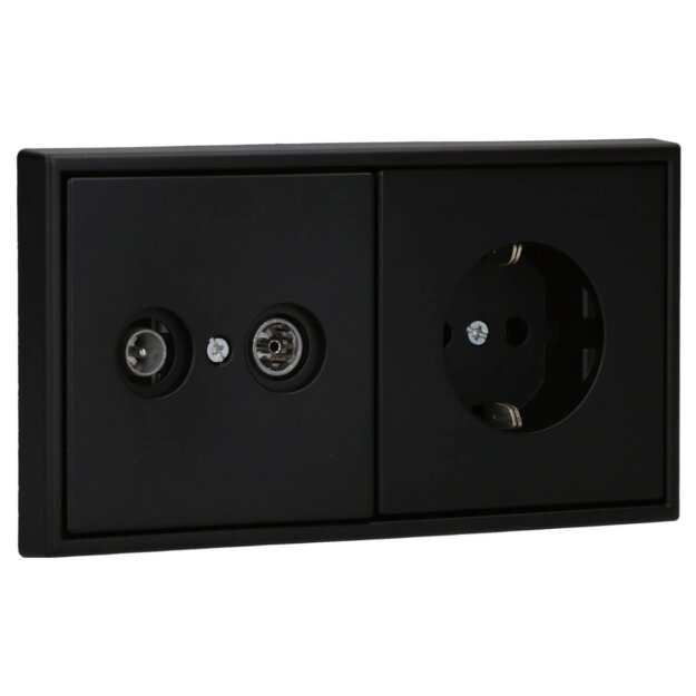 JUNG Serie LS Komplett-Set Graphitschwarz Matt: Antennensteckdose EDU 04 F + LS990TVSWM Abdeckung f. Antennen-Steckdose + LS1520SWM Schuko Steckdose + LS982SWM Rahmen 2fach