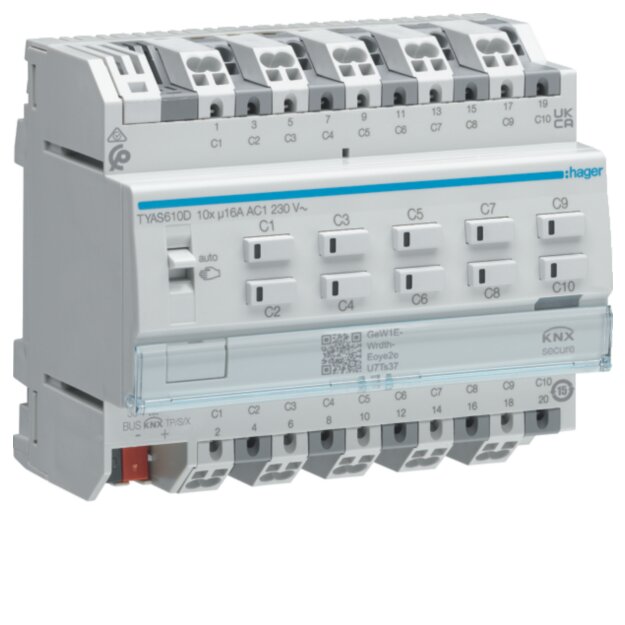 Hager TYAS610D Schalt-/ Jalousieaktor 10/5f KNX Sec 16A C-Last