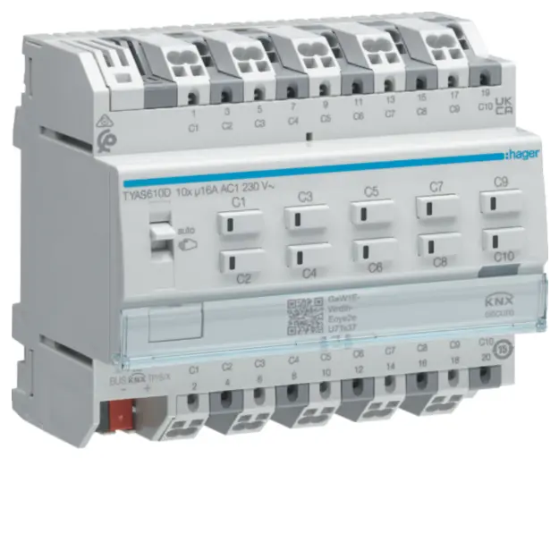 Hager TYAS610D Schalt-/ Jalousieaktor 10/5f KNX Sec 16A C-Last