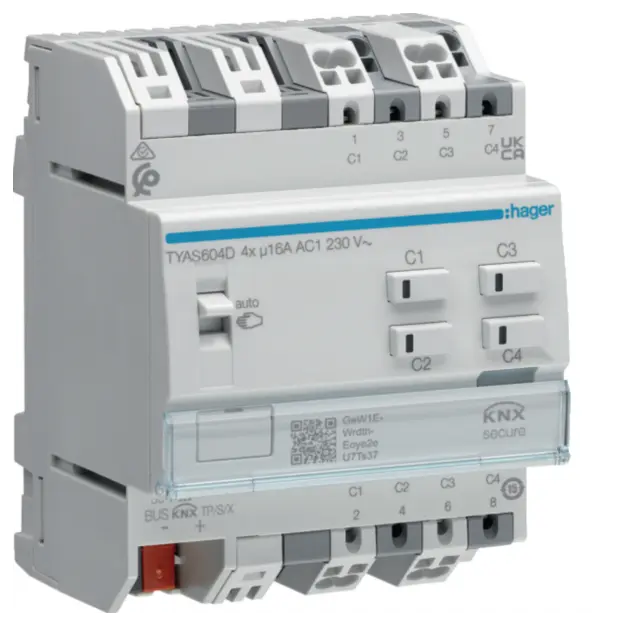 Hager TYAS604D Schalt-/ Jalousieaktor 4/2f KNX Sec 16A C-Last