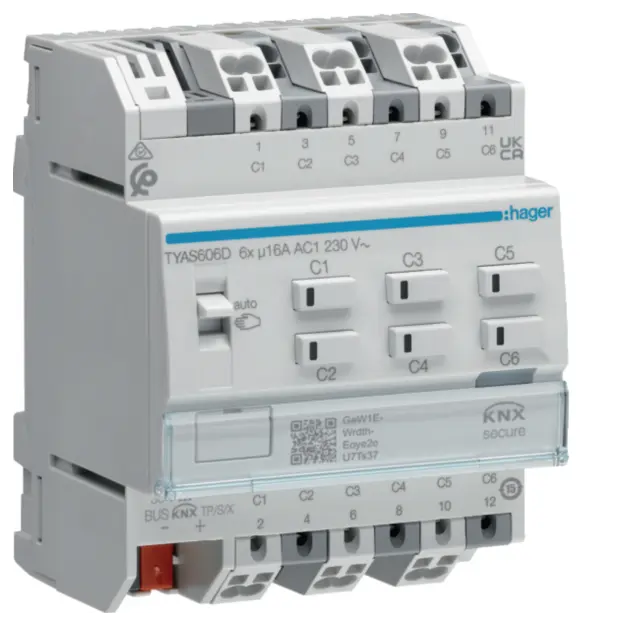 Hager TYAS606D Schalt-/ Jalousieaktor 6/3f KNX Sec 16A C-Last