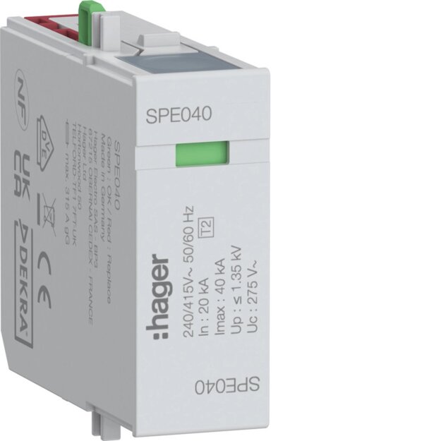 Hager SPE040 Steckmodul L-N In 20kA Imax 40kA