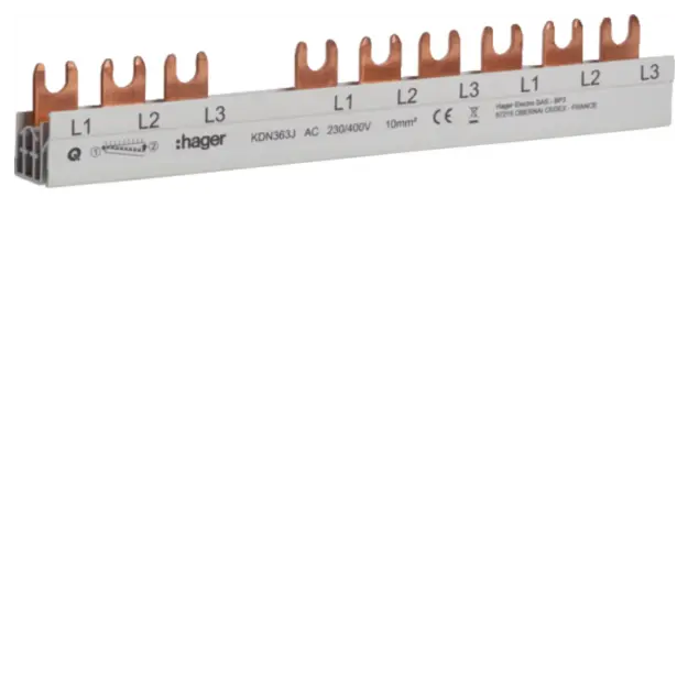 Hager KDN363J Phasenschiene 3P Gabel 10mm² 63A 10M