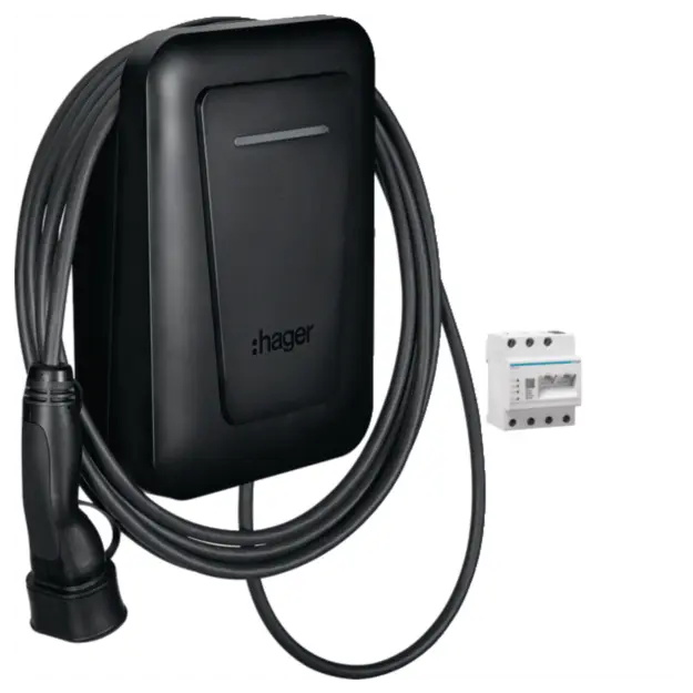 Hager XVL122CFL Ladestation witty plus Ladekabel 22kW 6 5m MID OCPP inklusive flow Energiemanager