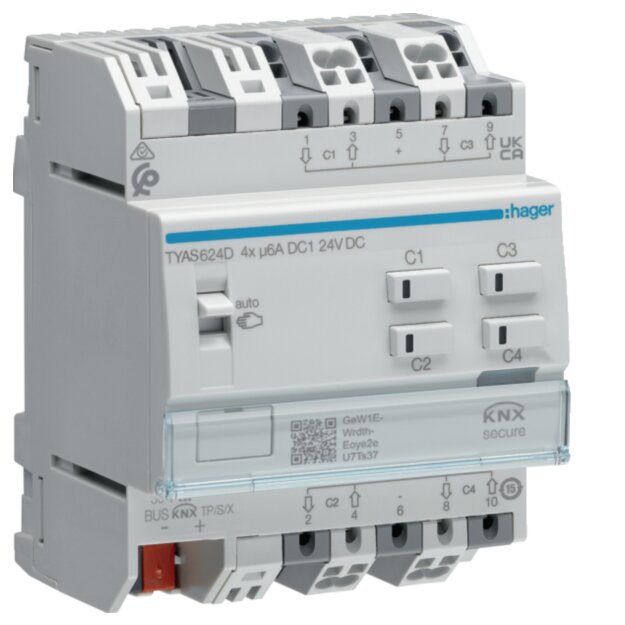 Hager TYAS624D Rolladen-/Jalousieaktor 4fach KNX Sec 24V