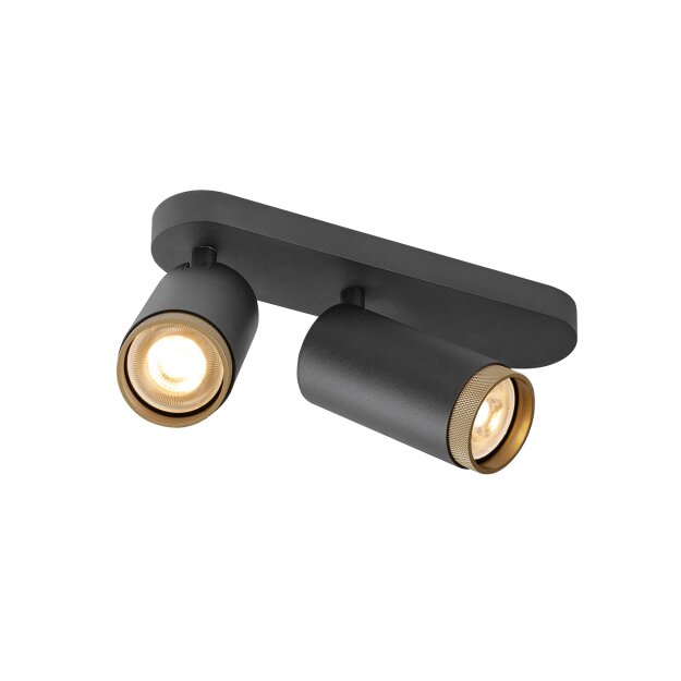 SLV 1009097 GRIP! L SPOT CL double QPAR51 Deckenaufbauleuchte zylindrisch 2 x max. 6 Watt Schwarz / Gold