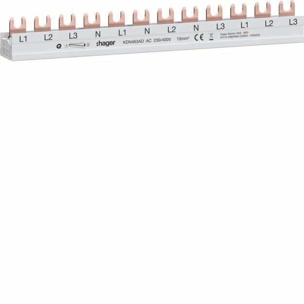 Hager KDN463AD Phasenschiene 4P Gabel 10mm² 63A 12M AFDD