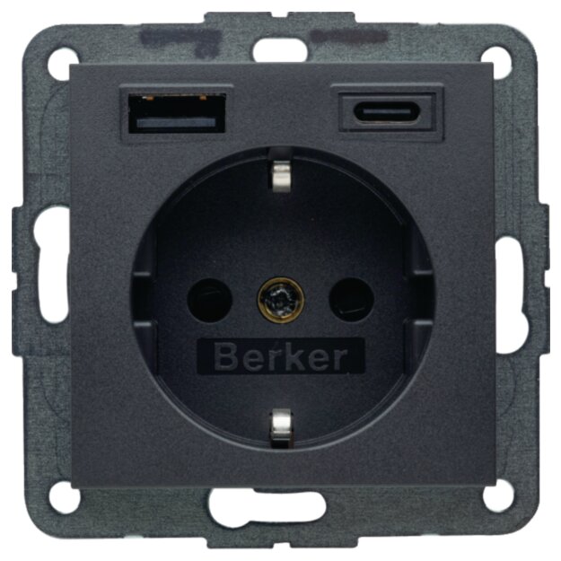 Berker 48141606 Steckdose SCHUKO/USB AC 20W PD B3 Anthrazit matt
