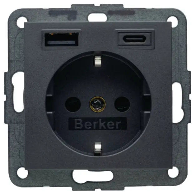 Berker 48141606 Steckdose SCHUKO/USB AC 20W PD B3 Anthrazit matt
