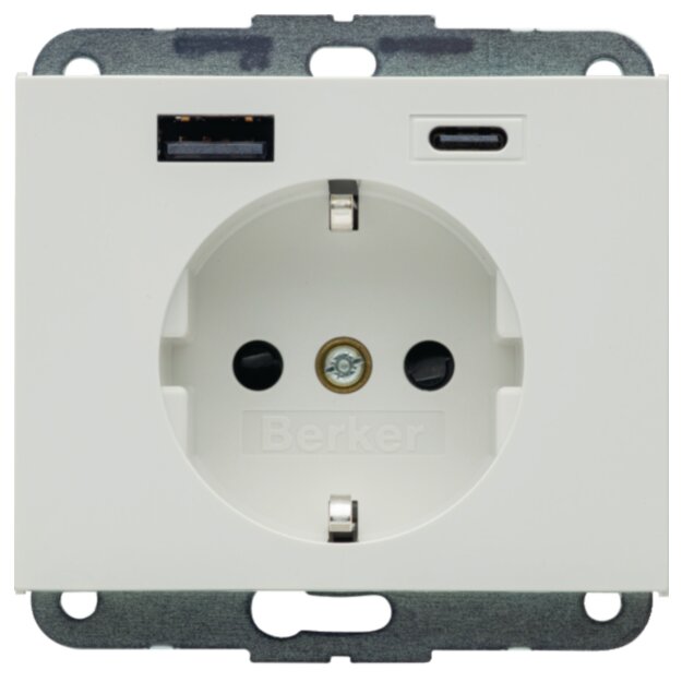 Berker 48147009 Steckdose SCHUKO/USB AC 20W PD Kx Polarweiß glänzend