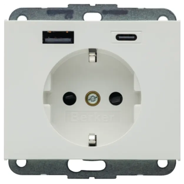 Berker 48147009 Steckdose SCHUKO/USB AC 20W PD Kx Polarweiß glänzend