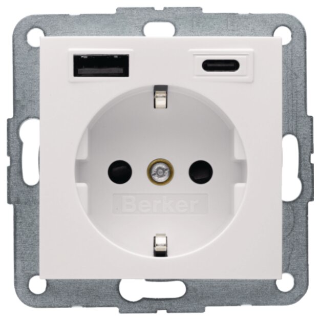 Berker 48148982 Steckdose SCHUKO/USB AC 20W PD S1 Weiß glänzend