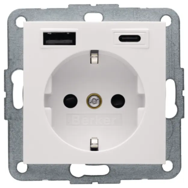 Berker 48148982 Steckdose SCHUKO/USB AC 20W PD S1 Weiß glänzend