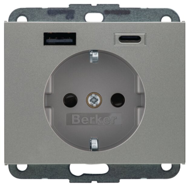 Berker 48147004 Steckdose SCHUKO/USB AC 20W PD Kx Edelstahl