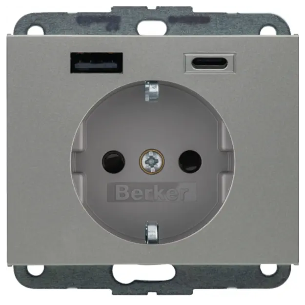 Berker 48147004 Steckdose SCHUKO/USB AC 20W PD Kx Edelstahl