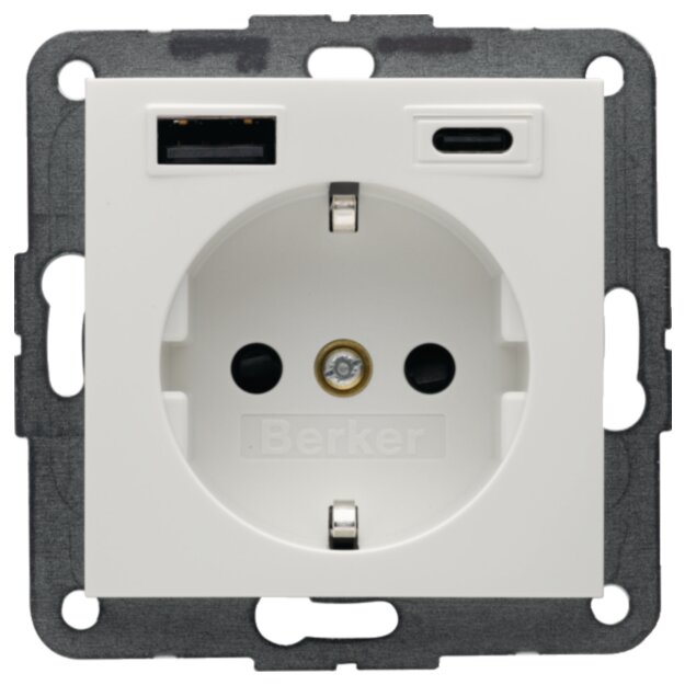 Berker 48148989 Steckdose SCHUKO/USB AC 20W PD S1 Polarweiß glänzend